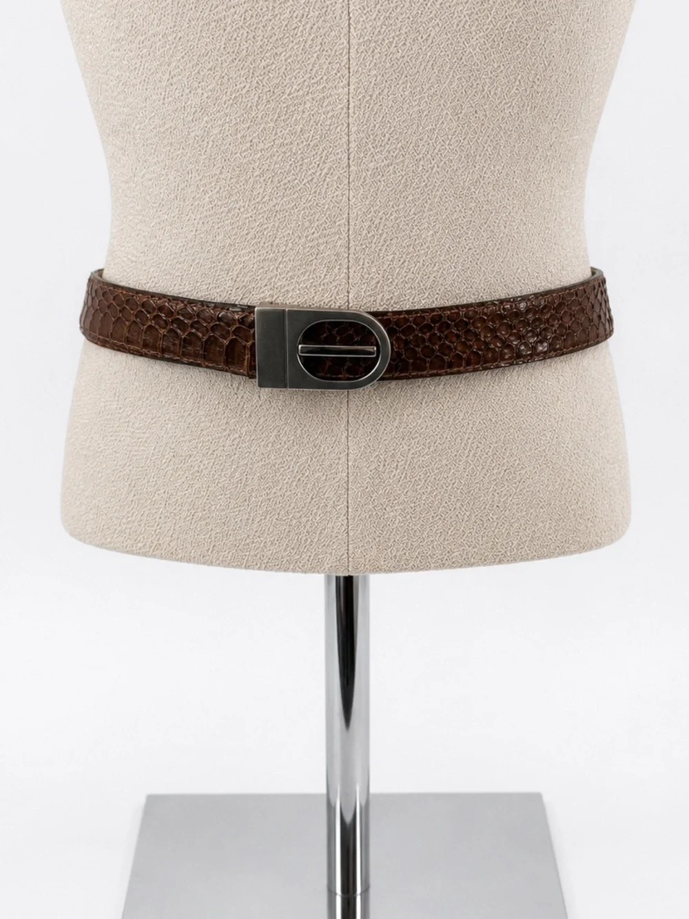 Christopher Roberts Mens Snakeskin Leather Belt Size 38 Silver Tone Hardware Vtg